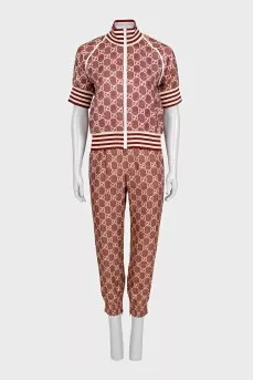 Silk suit with stripes in a signature print