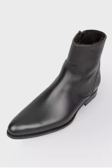 Men's black leather boots