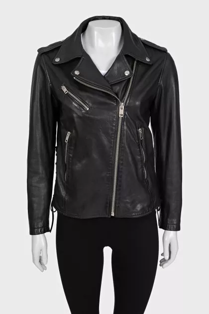 Leather jacket with side lacing
