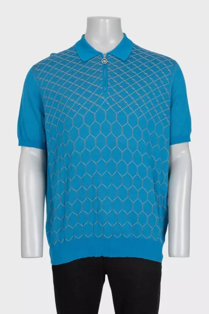 Men's blue polo shirt with a pattern