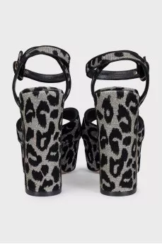 Silver textile sandals with a print