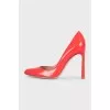 Orange leather stiletto heels