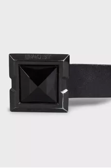 Black leather belt with a massive buckle
