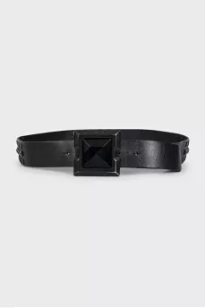 Black leather belt with a massive buckle