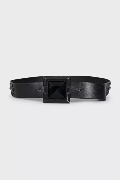 Black leather belt with a massive buckle