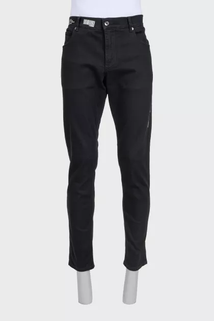 Men's black jeans with print