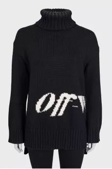 Black turtleneck sweater with signature print