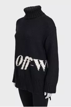 Black turtleneck sweater with signature print