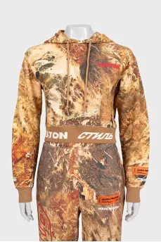 Printed tracksuit consisting of a cropped hoodie and trousers