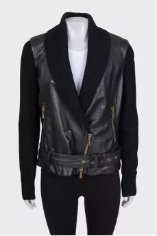 Leather jacket with textile sleeves