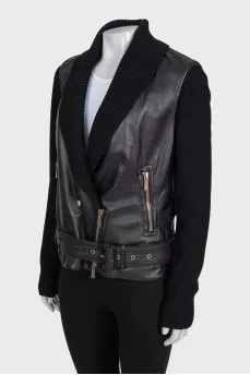 Leather jacket with textile sleeves
