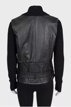 Leather jacket with textile sleeves