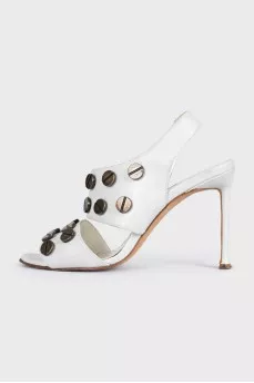 White leather sandals with decor
