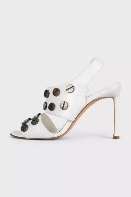 White leather sandals with decor