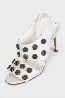 White leather sandals with decor