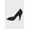 Suede shoes with a conical heel