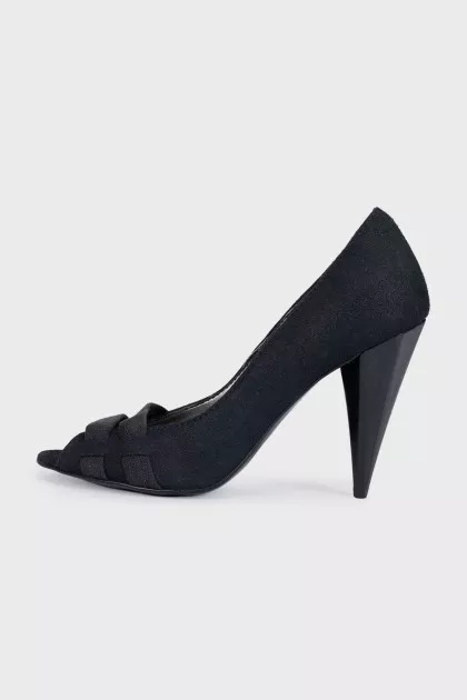 Suede shoes with a conical heel