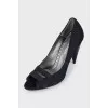 Suede shoes with a conical heel
