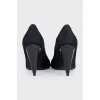 Suede shoes with a conical heel
