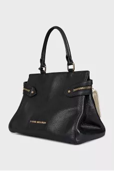 Leather bag with accent pocket