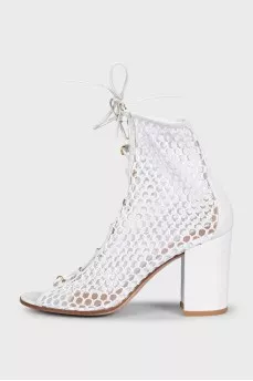 High fishnet heeled sandals