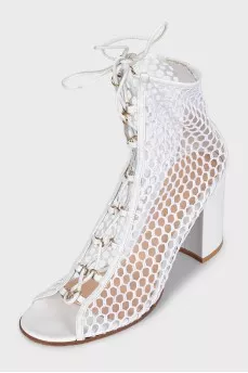 High fishnet heeled sandals