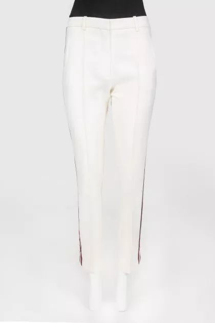 White wool trousers with tag stripes