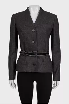 Fitted grey jacket with belt