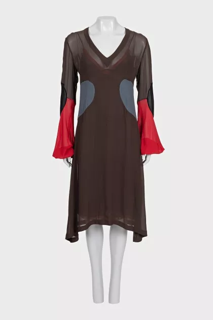 Brown dress with silk inserts