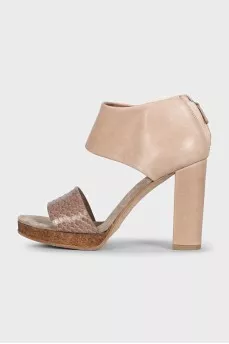 Beige leather heeled sandals