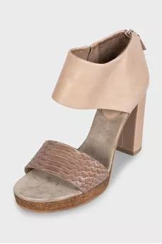 Beige leather heeled sandals
