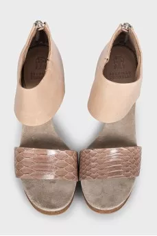 Beige leather heeled sandals