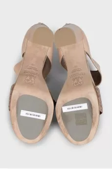 Beige leather heeled sandals