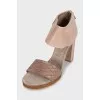 Leather heeled sandals with a zipper