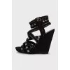 Suede wedge sandals with embellishments