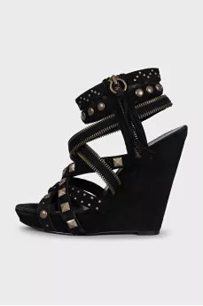 Suede wedge sandals with embellishments