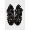 Suede wedge sandals with embellishments