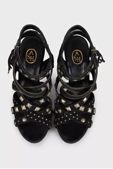 Suede wedge sandals with embellishments