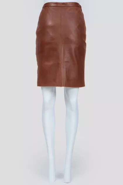 Brown Leather Zip Skirt