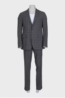 Men's gray wool suit with print