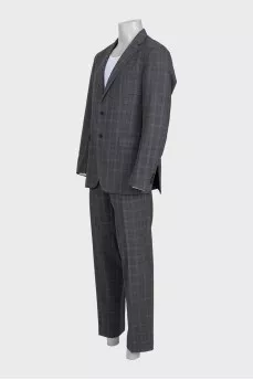 Men's gray wool suit with print
