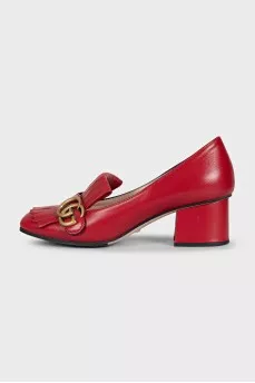 Red leather square-toe shoes