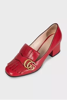 Red leather square-toe shoes