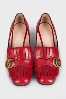 Red leather square-toe shoes