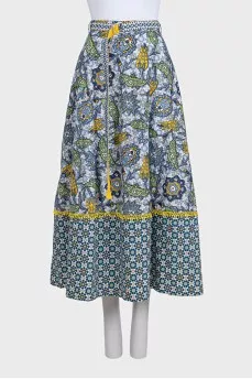 Blue printed skirt with a belt