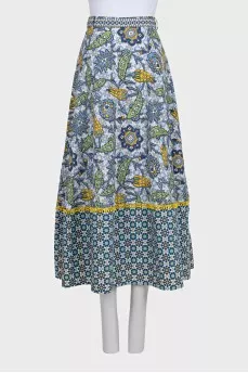 Blue printed skirt with a belt