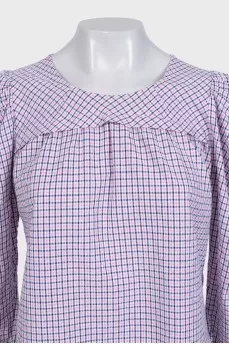 Plaid blouse with gathered sleeves