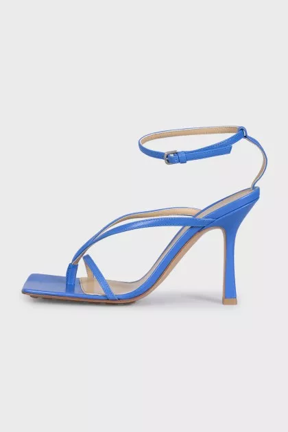 Light blue leather heeled sandals