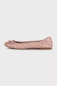 Pink leather ballet flats with perforations