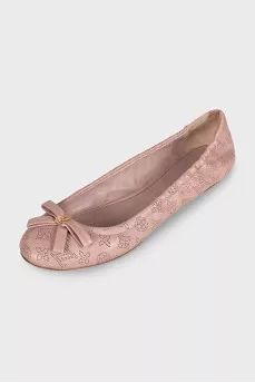 Pink leather ballet flats with perforations